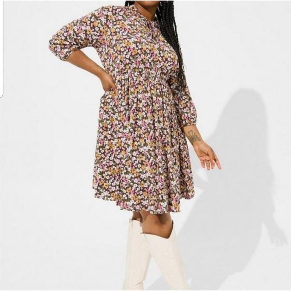 Torrid purple gold white floral ruffle trim midi peasant dress size 3 or 3X